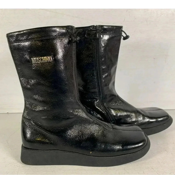 Moschino Womens Black Italy Leather Square Toe Zip Up Ankle Boots Size 39M - Picture 1 of 7